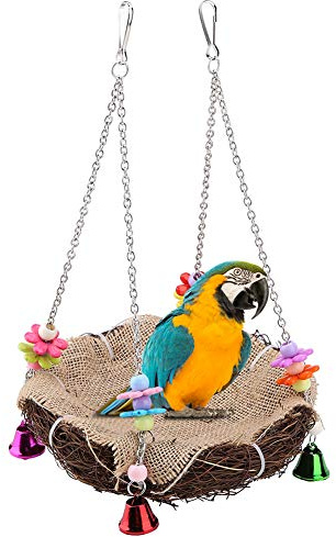 HEEPDD Bird Nest, Parrot Hanging Swing Toys with Bells Bird Cage Hammock for Cockatoo Macaw Amazon African Grey Budgie Parakeet Cockatiel Lovebird Finch (L)