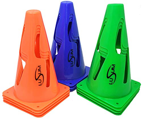 Lusum 9 Inch Football Training Safety Marker Cones 12-Pack - Flexible Traffic Cones - Collapsible for Kids Sports Drills - Kid Sport/Football Training Equipment