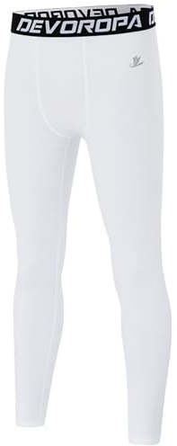 DEVOROPA Boys Leggings Quick Dry Youth Compression Pants Sports Tights Basketball Base Layer White M