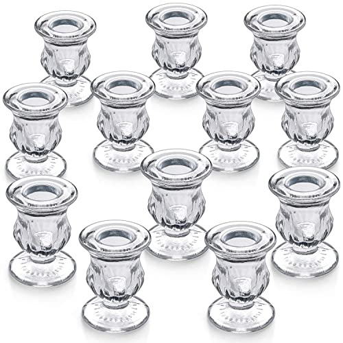Letine Candlestick Holders Set of 12-2.5 H Taper Candle Holders Bulk - Clear Glass Candle Holder for Rustic Wedding Centerpiece Table Decorations, Valentine's Day & Thanksgiving Decorations Indoor