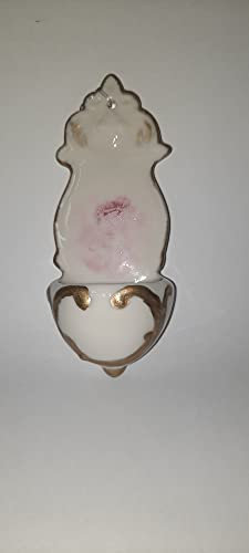 Nr.1 BOMBONIERA ACQUASANTIERA in PORCELLANA BISQUIT REALIZZATA A MANO CON DECORO ANGELO ROSA e ORO ALTEZZA Cm.12 LARGHEZZA Cm.5 NASCITA BATTESIMO NOZZE PH19