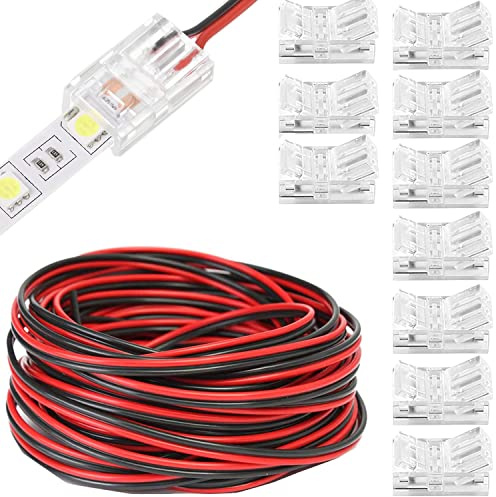 RUNCCI-YUN Kit connettore luce LED RGB 3528 2835 2 pin 8 mm, include cavo di prolunga LED da 20 m, connettore senza spazio, per un collegamento rapido della striscia LED da 8 mm al filo