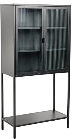 Riess Ambiente Industrial Vitrine DURA Steel - 150cm - schwarz - Metall Riffelglas Highboard Stauraum Magnetverschluss Stauraum Kommode