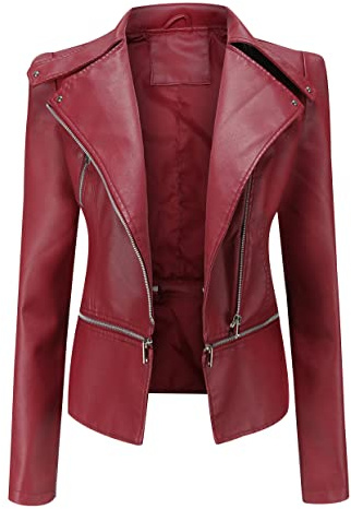 Blouson Simili Cuir Femme Veste Simili Cuir Femme Courte Faux Leather Jacket Femme Veste Biker Blouson Motard Femme Veste Cintrée Imitation Cuir Femme PU Grande Taille Blouson Moto Vintage Femme