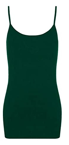 LUXFAB Women’s Sleeveless Camisole Vest Top – Slim Fit Plain Scoop Neck Strappy Cami T-Shirt – Stretch Fitted Tank Top Sizes 8–26, 18 Colors for Summer Bottle Green