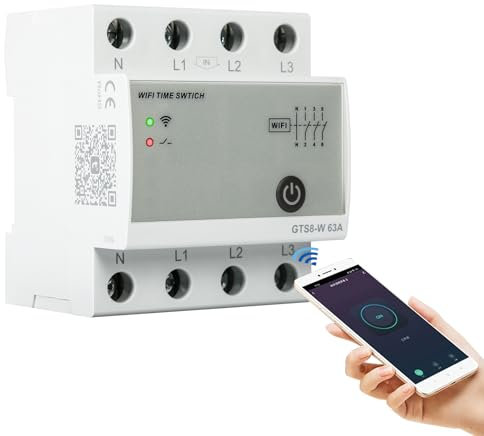 Jadeshay Commutateur WIFI Interrupteur Connecté Intelligent WiFi Time Switch Smart Home Télécommande Commutateur par Tuya APP AC220V 4P 63A Disjoncteurs