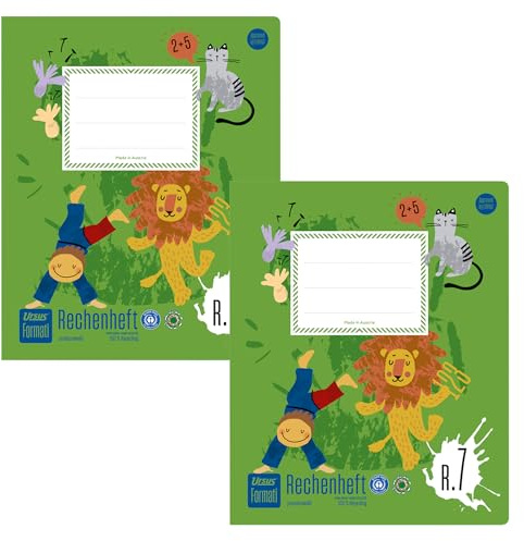 Formati Quaderno per calcoli R.7 Quart 20 fogli a quadretti, 2 pezzi, in carta riciclata al 100%, rigatura studiata per scrivere bene i numeri