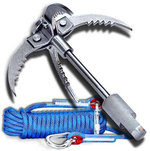 Grappling Hook with Rope 32ft. Set. 4-Claw Folding Durable Stainless Steel Compact Perfect for Outdoor Survival, Retrieval, Camping, Hiking, Tree Mountain, and Climbing