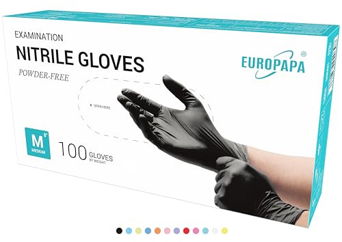EUROPAPA® - 100 Guanti Monouso In Nitrile, Senza Lattice, Steril (M, Nero)