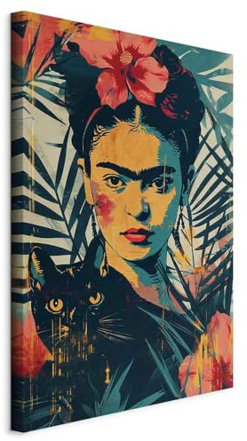 murando Quadro Acustico Frida 80x120 cm 1 Pezzo schiuma acustica Quadri Moderni - Stampa su Tela - Protezione dai Rumori Fonoassorbente Donna Gatto Nero Famosi Kahlo Elegante h-H-10052-b-a