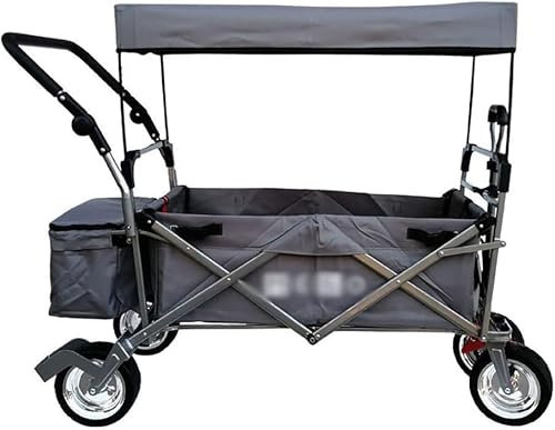 Suuim Einkaufswagen, Aufbewahrungswagen, zusammenklappbarer Gartenwagen, robuster Wagen mit Überdachung, Multifunktions-Einkaufswagen für Outdoor-Handwagen (hellgrau).