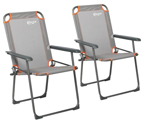 Portal Campingstuhl faltbar Klappstuhl Camping bis 150kg belastbar leicht Angelstuhl Strandstuhl klappbar hohe Rückenlehne für Outdoor Garten Festival Orange Grau