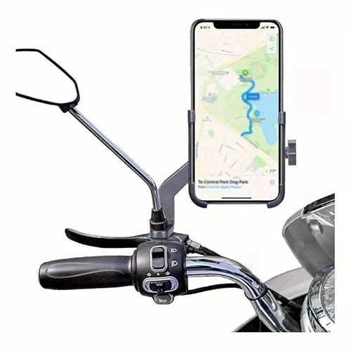 AUTOZOCO Soporte movil Espejo retrovisor, Soporte Universal para Smartphone en retrovisor de Moto, Soporte de teléfono Giratorio para retrovisor de Motocicleta, Giro 360, Universal Ajustable