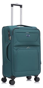 Aerostar Medium 26” Lightweight Softshell Expandable Suitcase, Integrated Combination Lock, 4 Wheels Check in Luggage for 15 to 20kg (Forest Green, 78 litres)