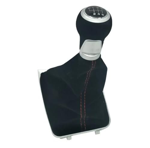 Palanca Cambios Pomos para VW para Golf 5 6 MK5 MK6 R32 GTI 0409 Perilla Cambio Marchas Manual 5 6 Velocidas con Funda Piel Gamuza Roja Marchas Pomo Coche(6Speed-Black)