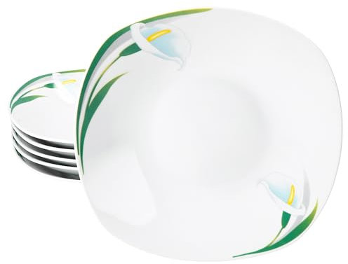 MamboCat Lot de 6 assiettes creuses White Calla - 450 ml - Élégantes assiettes en porcelaine - Décoration florale pour 6 personnes - Assiettes creuses pour salade, soupe, céréales, pâtes, etc.