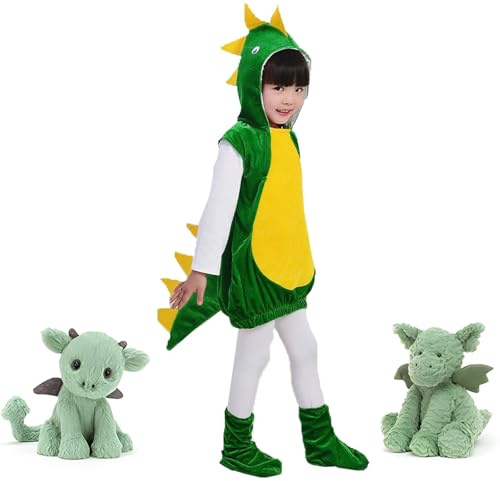 MeYuxg Disfraz Dinosaurio Niño, Disfraz Dragon Niño con Cubre Zapato, disfraz niño Carnaval, Disfrazs de Animal para niños para Carnaval Cosplay (Verde Oscuro, S)
