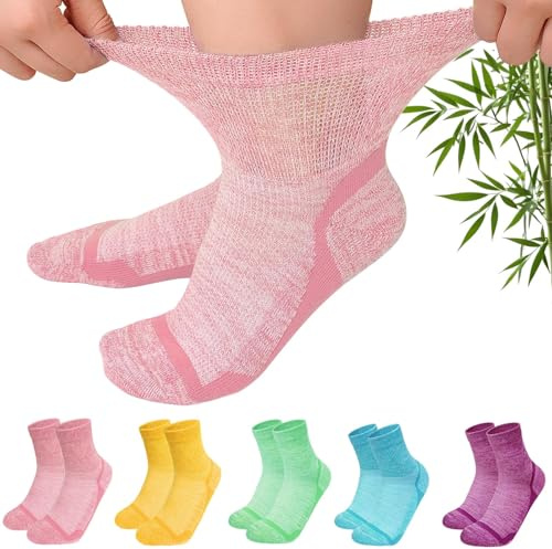 LOFIR Chaussettes Diabétiques en Bambou pour Femme: Socquettes Sans Couture et Sans Élastique pour Homme - Pour Femmes Enceintes et Personnes Âgées Aux Pieds Enflés 5 Paires Pourpre 5 Paires 39-42