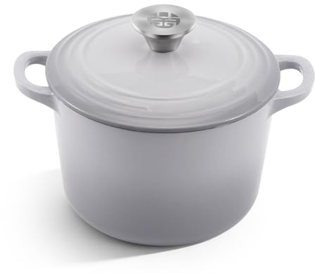 WANGYUANJI 2.8 Quart Enameled Cast Iron Dutch Oven with Lid, 7.5-Inch Heavy-Duty Casserole & Braiser, Oven Safe to 500°F, Stainless Steel Knob, Gradient Gray, All Cooktops Compatible