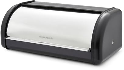 Morphy Richards Equip Roll Front Bread Bin, 12L, Carbon & Stainless Steel Design, Durable and Fresher Bread, Easy Access Lid, Noise Dampening Technology, Non Slip Water Resistant Base, Black, 832000