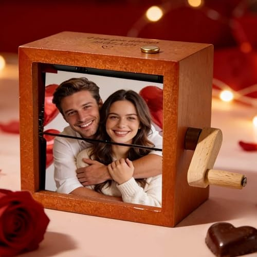 Regalos Originales para Mujer - Álbum de Fotos Personalizado con Manivela, Música y Luz LED, Marco de Libro de Fotos Personalizado, Regalos San Valentín para Hombre, Mujer y Parejas