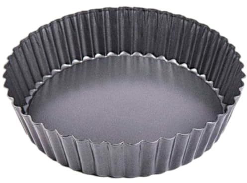PetriStor Teglia per quiche con fondo di sollevamento, Ø 24,5 x 5 cm, forma rotonda con rivestimento antiaderente, stampo in robusto acciaio al carbonio – stampo per quiche scanalate – Pirottini per