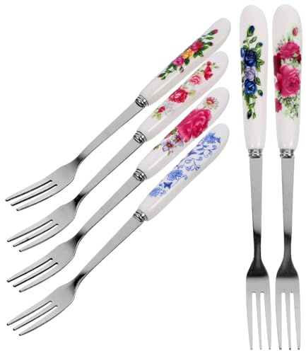 Operitacx Set 6 Forchettine da Dessert in Acciaio Inox Manico in Ceramica, Forchette Piccole Multifunzione per Frutta e Dolci, Resistenti All’usura, per Casa, Ristoranti e Buffet