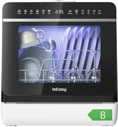 Mini Lavastoviglie da Tavolo, con Funzione di Addolcimento Dell'acqua, Lavastoviglie portatile da 5L, 7+3 Programmi, Touch Control e Display LED, Ideale per Cucine, Apt e Dormitori