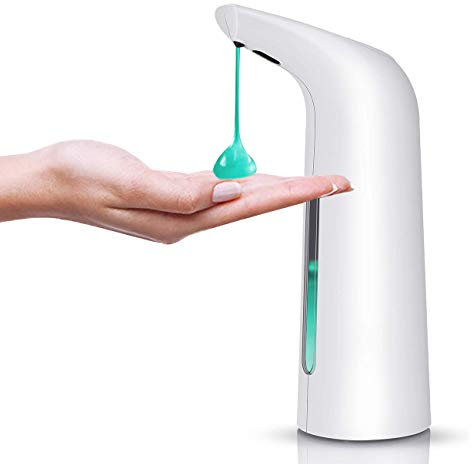 JoyFan Dispenser automatico per sapone, 400 ml, sensore a infrarossi, dispenser per sapone, senza contatto, impermeabile, per la cucina in bagno, ABS, bianco, 300 ml