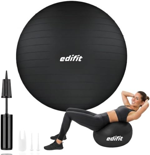 EDIFIT, Ballon Grossesse, 55, 65 et 75, Swiss Ball, Gym, Pilates, Gonfleur Inclus, Fitness Materiel, Gymnastique, Yoga Accessoires (55cm, Noir)
