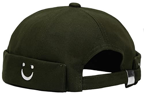 Malaxlx Herren Lächeln Gesicht Stickerei Armeegrün Docker Cap Seemannsmütze Docker Mütze Hafenmütze Seemannskappe Brimless Cap Herrenmütze Verstellbar