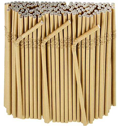 Pailles Flexibles Jetables en papier kraft brun, 19,7 x 0,6cm, parfaites pour les enfants, les personnes âgées, la maison et le restaurant, 250 pièces