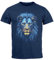 Neverless® Herren T-Shirt Löwe Lion Art-Print Kunst Illustration Aufdruck Printshirt Fashion Streetstyle Navy L