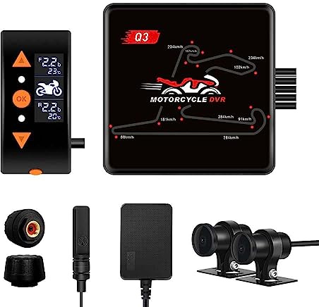 VSYSTO Motorcycle Dash Cam, 150° Wide Angle Motorbike Camera Front and Rear 1080P, WiFi Waterproof Bike Camera with GPS, Night Vision, OLED, G-Sensor, TPMS, 24H Parking Monitor(Black)