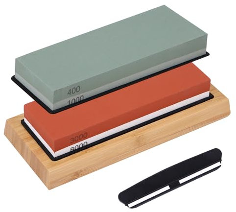 Sharpening Stone-400/1000 3000/8000 Grit, Double Sided Whetstone Set Corundum Whetstone With Non-Slip Bamboo Base, Actual Grit Premium Material Sharpening Stone Set for Sharpening Knife