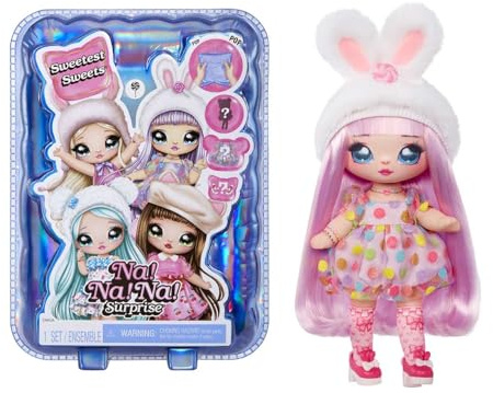 Nej. Nej. Nej. Surprise Sweetest Sweets - Bailey Bunny - 19 cm mjuk modedocka - rörlig docka i kaninutseende, skor och borste - mysteriumförpackning, konfettiöverraskning - för barn från 5 år