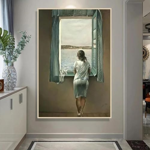 Salvador Dalí Mujer en la ventana carteles e impresiones lienzo de mujer imágenes artísticas de pared para decoración de sala de estar pintura de figura 30x45cm sin marco
