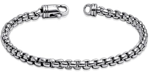 LeCalla Pulsera de cadena de plata de ley 925 maciza para hombre, pulsera de cadena cuadrada italiana de eslabones redondos para hombre, fabricada en Italia (7.5, 8, 8.5, 9 pulgadas), 8 Inches, Plata
