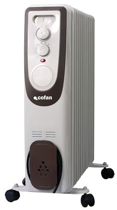 Cofan Radiador de aceite | Color: blanco | 11 elementos | Termostato regulable | Seguridad antiincendios | Control antivuelco | Ruedas giratorias | Ideal para 25 m2