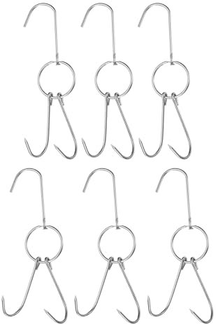 sourcing map 6Pcs Double Meat Hooks 9.5 Inch 4mm Stainless Steel Roast Bacon Shop Hook BBQ Grill Hanger Cooking Tools Accessories for Smoking, Grilling, Beef, Rib