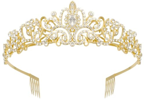 alwaiiz Couronne Femme, Diadème avec Peigne, Couronne Princesse Adulte, Or, Romantique, Tendance, Mariages, Bals de Finissants, Fêtes d’Anniversaire