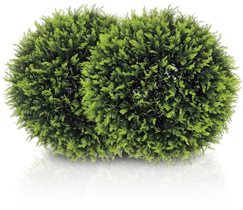 HOMCOM Set of 2 Artificial Plant Topiary Balls, UV-Protected Fake Decorative Plants, Faux Home Indoor Outdoor Decor, 45cm, Green