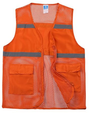 Foweknow Warn Weste Herren Warnschutz-Jacke Arbeit Sicherheitsweste Warnweste Reflektierendes Outdoor Weste Mit Vielen Taschen Anglerweste Modische Fischnetz Sportweste Übergangsweste