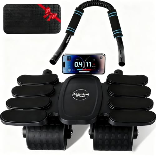 Ab Roller Abdominal Exercise Wheel ab Trainer Abs Roller Wheel Home Workouts Equipment with Knee Mat, Automatic Rebound, Built-in Phone Holder, Workout Equipment for Fitness Enthusiasts & Novices.