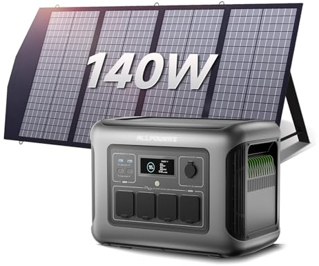 ALLPOWERS R1500 LITE generador solar portatil 1600W (pico 3200W)/1056Wh Batería LiFePo4,MPPT 650W max,SAI<15ms,Carga Solar/Red/Coche,para Hogar Emergencias Exteriores (R1500 LITE+SP039-600W)