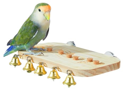 Zyntora Posadero para Aves | Percha De Madera para Loro con Y Juguetes para Masticar | Suministros Naturales para Mascotas con Campanillas para Loro Perico Canario Hamster