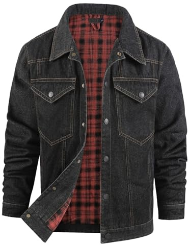Jeansjacka för män Vaxad canvasjacka Herr Tryckknapp Flanellfodrad västerländsk cowboystil Klassisk fritidskläder Ytterkläder