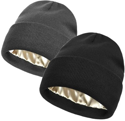 Dermalyx 2 Unités Cachemire Unisex pour Hommes et Femmes - Bonnets Pull en Hiver avec Doublure en Satin, Doublure en Soie, Doux, Flexible, Chapeau en Bonnet avec Étiquett