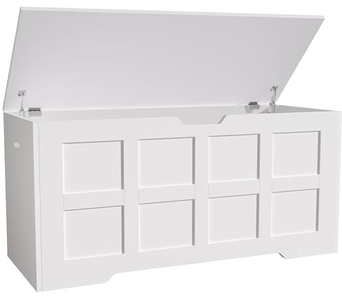 Girls Toy Box, Large White Storage Chest with Lid & Safety Hinges, Toys Box Home Storage, Toy Boxes for Boys, Girls and Baby Toybox for Playroom, Bedroom, Living Room, Size- 100L x 40W x 48H CM White