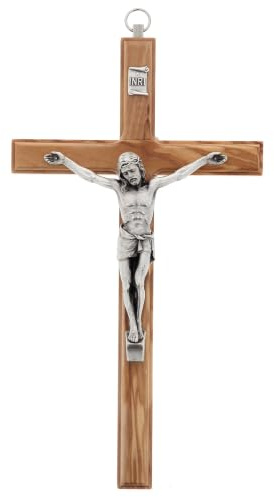 SHALOM - Crocifisso in Legno D'ulivo E Corpo in Metallo. Altezza 12 Cm